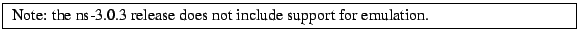 \framebox{
\begin{minipage}{\textwidth}
Note: the ns-3.0.3 release does not include support for emulation.
\end{minipage}}