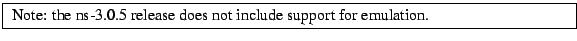 \framebox{
\begin{minipage}{\textwidth}
Note: the ns-3.0.5 release does not include support for emulation.
\end{minipage}}