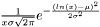 $ \frac{1}{x\sigma\sqrt{2\pi}} e^{-\frac{(ln(x) - \mu)^2}{2\sigma^2}}$