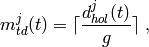 m_{td}^{j}(t) = \lceil\frac{d_{hol}^{j}(t)}{g}\rceil \;,