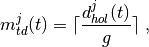 m_{td}^{j}(t) = \lceil\frac{d_{hol}^{j}(t)}{g}\rceil \;,