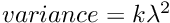 $ variance = k \lambda^2$