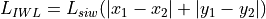 L_{IWL} = L_{siw} (|x_1 -x_2| + |y_1 - y_2|)