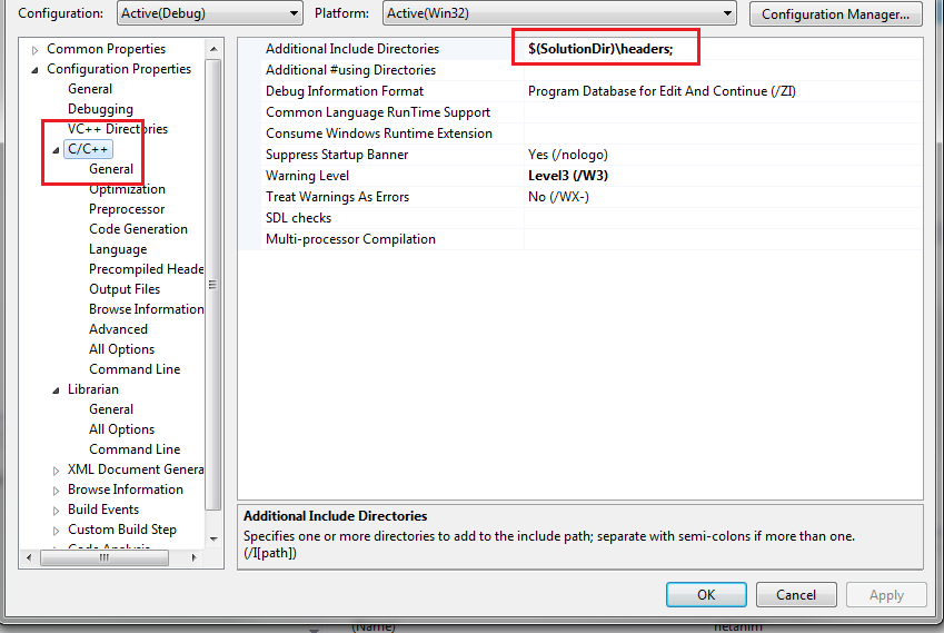 Set Additional Include directories